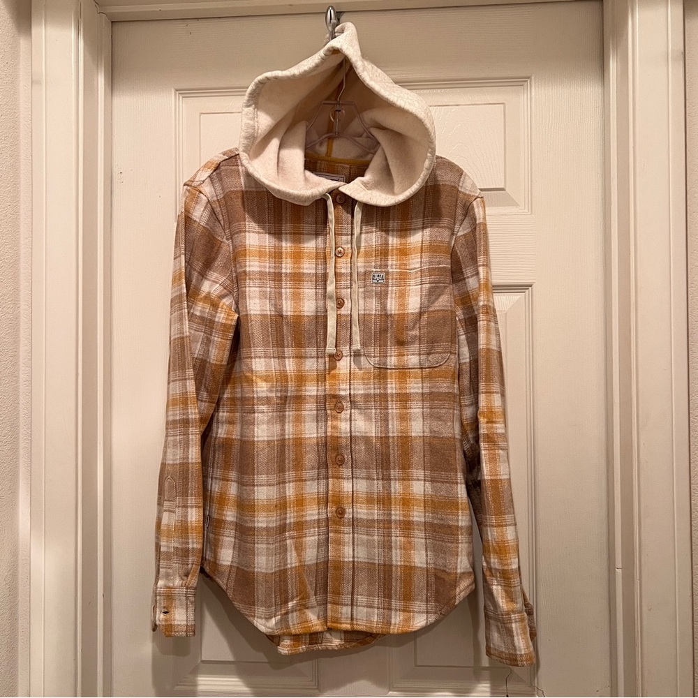 New Kimes Ranch Women’s Delano Hooded Plaid Flannel Botton-down Shirt size M